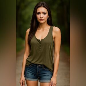 Y2K Old Navy Green Henley Cami Tank Top ASO As Seen On Elena Gilbert ALT Sz L